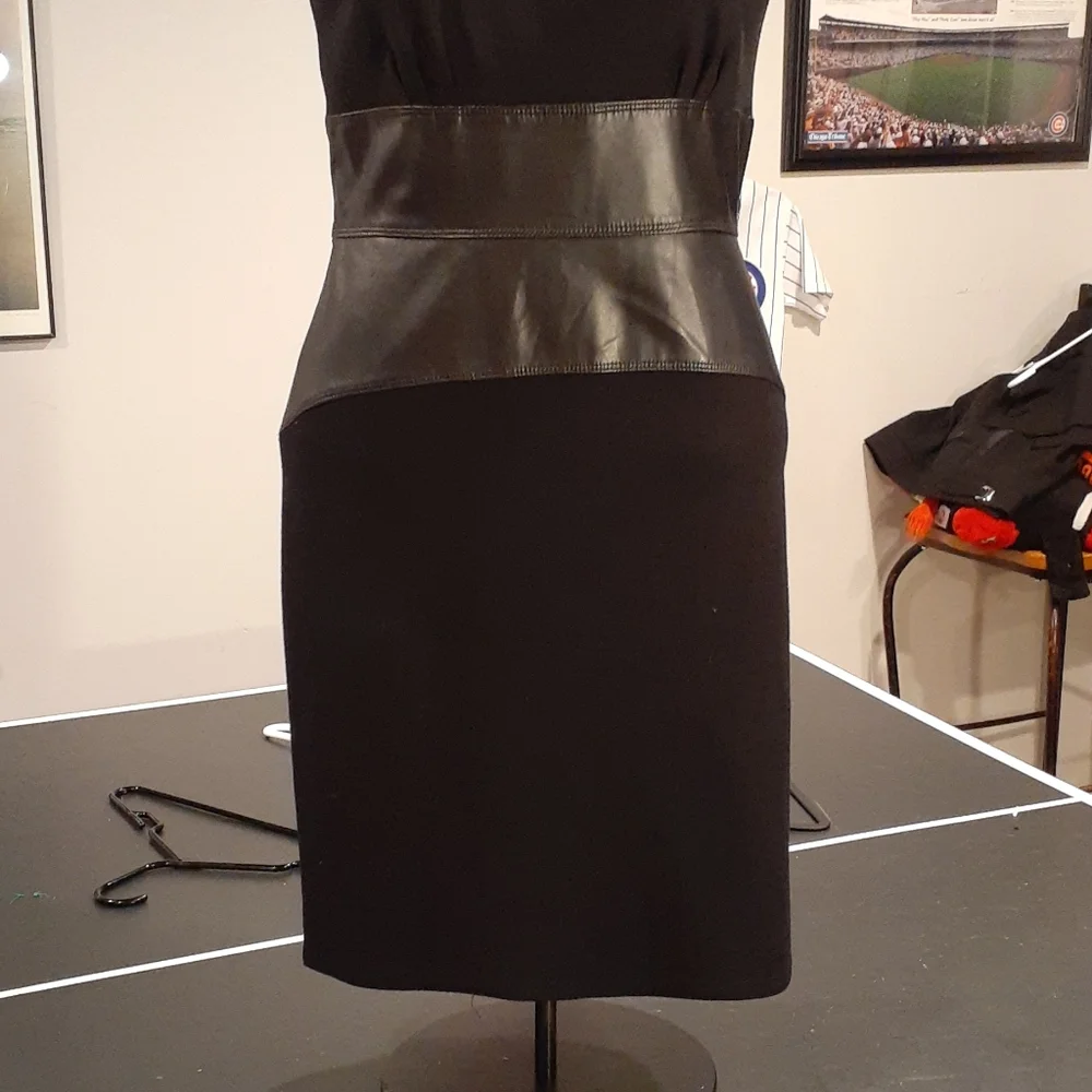 Calvin Klein  Black Faux Leather Trim Dress  10 - Picture 4 of 14